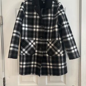 CHARLIE B Black and White Plaid Pea Coat